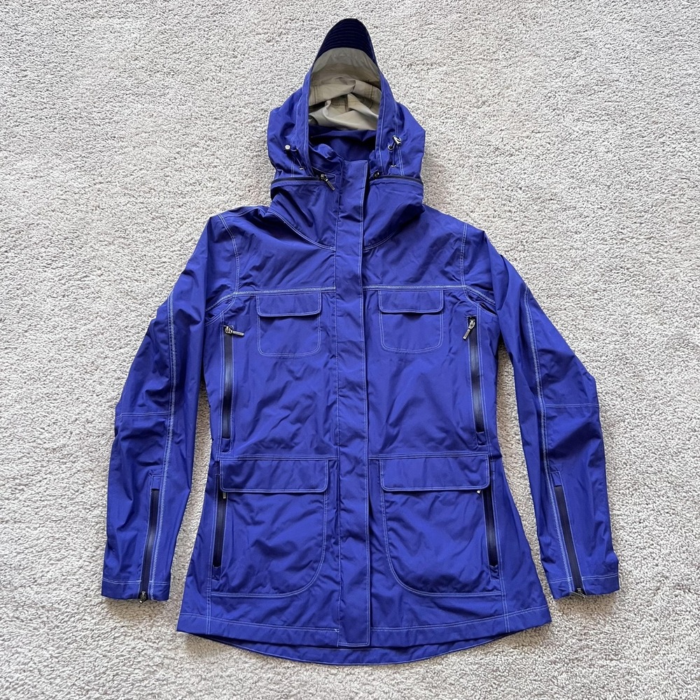 Kuhl Hooded Ski Jacket Womens Small Blue Nylon Waterproof Pockets Lightweight